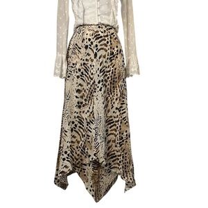 Dana Buchman Tiger Sheer Animal Print Flowy Chiffon Layered Hem Boho Midi Skirt
